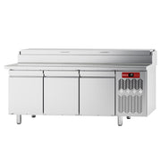 Table frigorifique, ventilée, 3 portes EN 600x400, structure réfrigérée GN 10 x 1/3