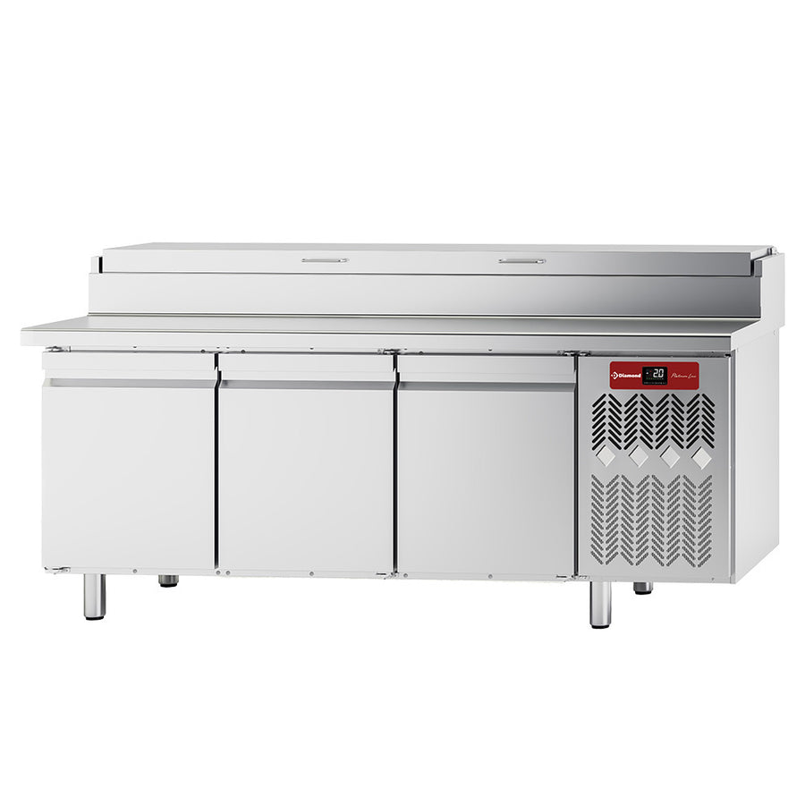 Table frigorifique, ventilée, 3 portes EN 600x400, structure réfrigérée GN 10 x 1/3