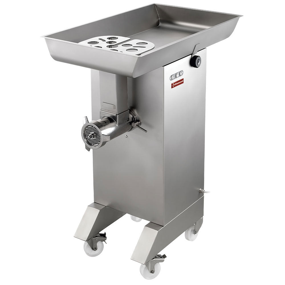 Hachoir en inox Diamond N° 32 avec roulettes, groupe en acier inox, Ø 4,5 mm, capacité 700 kg/h, pour transformation alimentaire