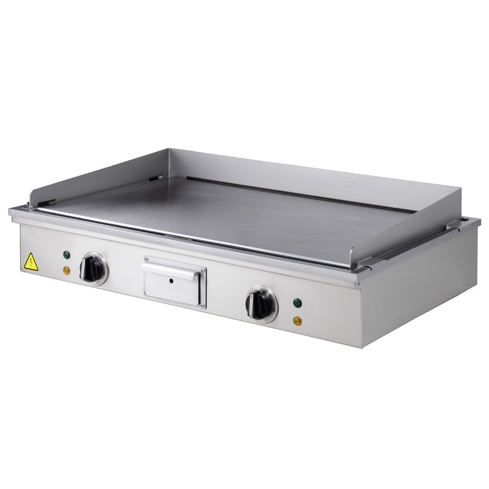 Plaque électrique Teppanyaki Diamond à 2 zones de table, surface en acier pour cuisson, modèle 2x 5 kW, vue de dessus.