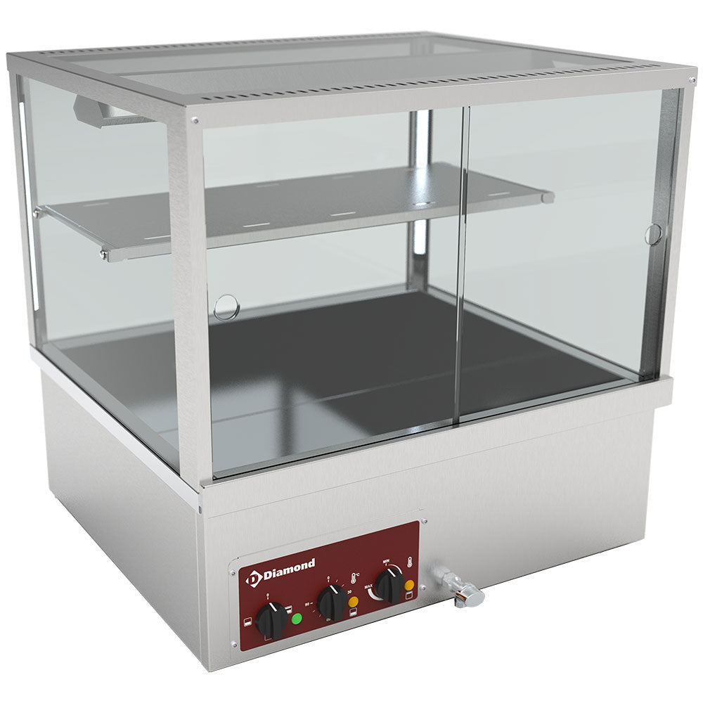 Vitrine chauffante, bain-marie 2x GN 1/1, panoramique