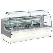 Comptoir vitrine réfrigéré, statique, chargement à tiroirs, vitre courbe, sans réserve - GRIS/BLANC