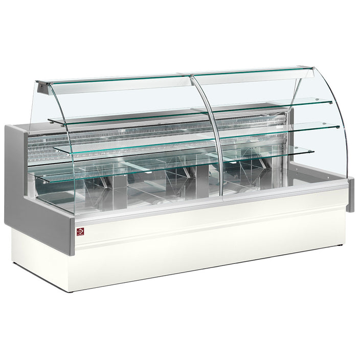 Comptoir vitrine réfrigéré, statique, chargement à tiroirs, sans réserve - GRIS/BLANC