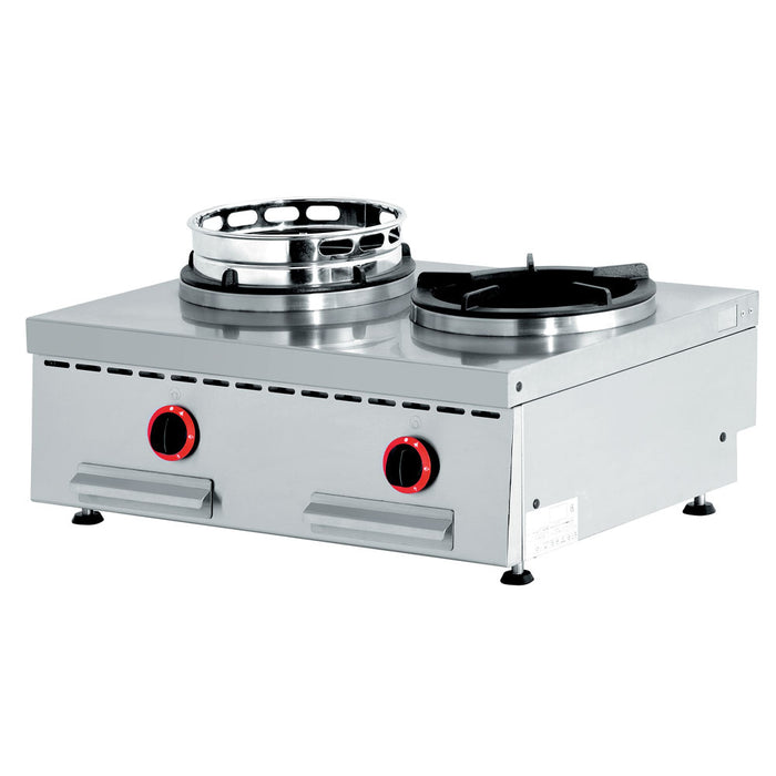 Feux wok gaz de table, 2 feux (2x 13 kW)