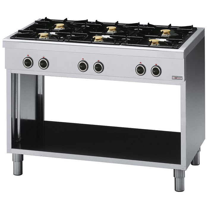 Fourneau avec 6 feux vifs, sur armoire ouverte