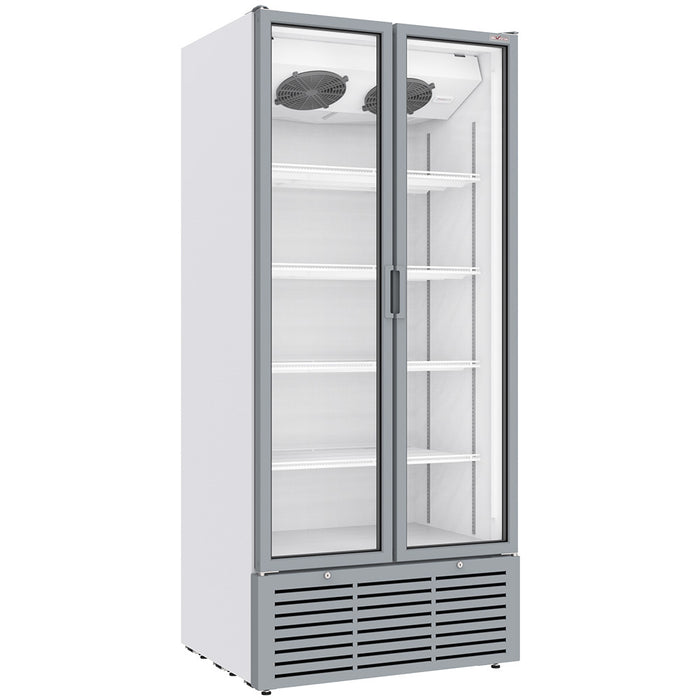 Vitrine ventilée positive 804 litres, 2 portes battantes, BLANCHE