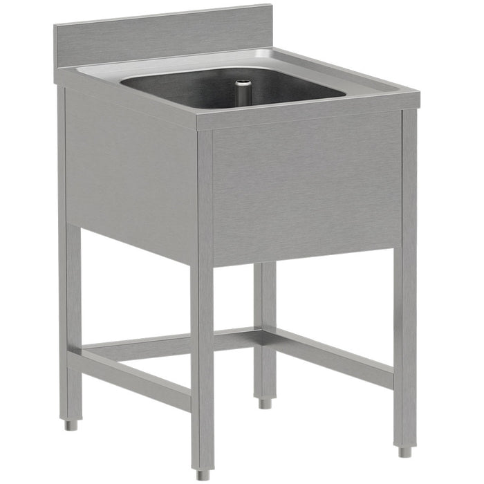 Évier en inox ECO 1 cuve avec pieds démontables, sans sous-tablette, de la marque Diverso, visible en gros plan.