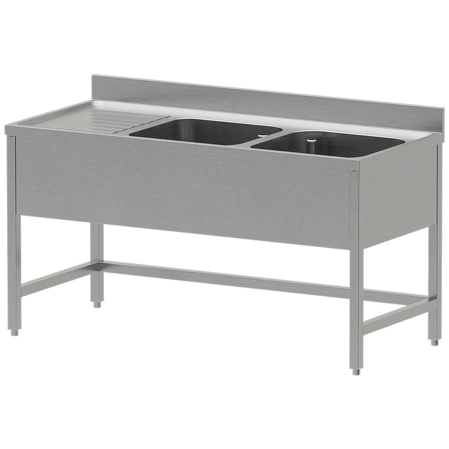 Plonge inox ECO 2 cuves égouttoir gauche, sans sous-tablette inférieure