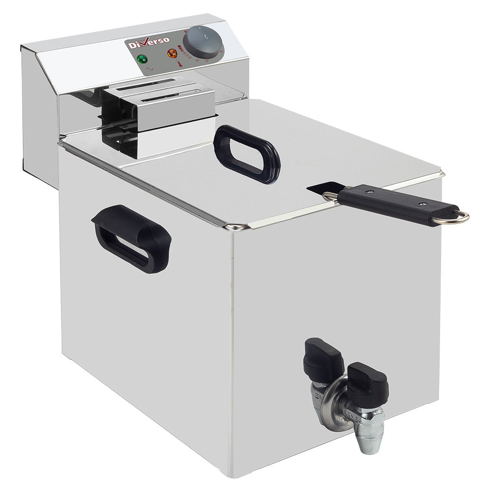 Friteuse électrique de table Diverso 8 litres avec robinet de vidange, design compact pour cuisine domestique