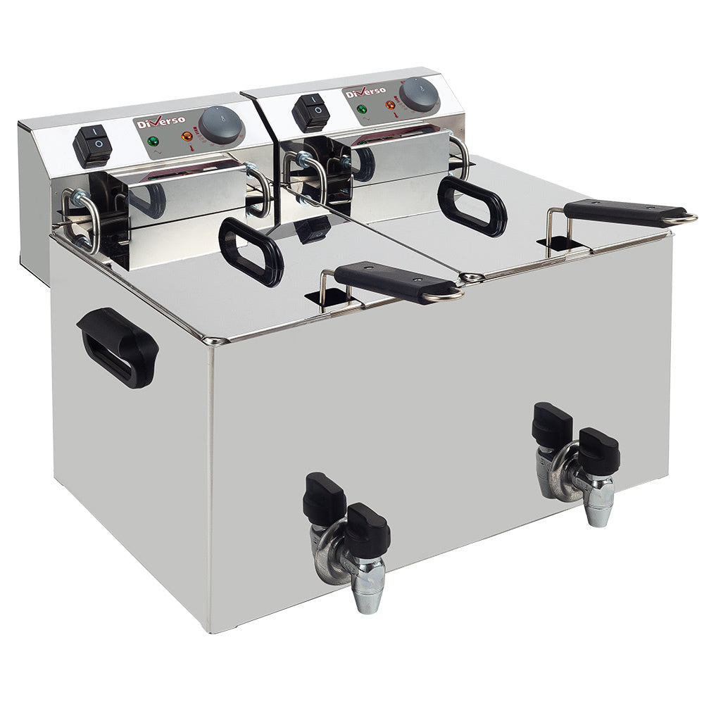Friteuse de table électrique 2x 10 litres + robinet de vidange