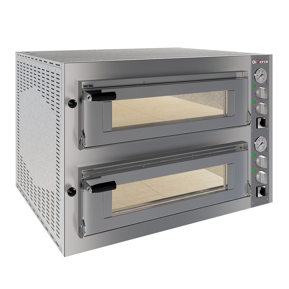 Four électrique Diverso pour 4 pizzas de 350 mm, chambre de cuisson 700x700 mm, modèle 2x 4 pizzas, vue de face.