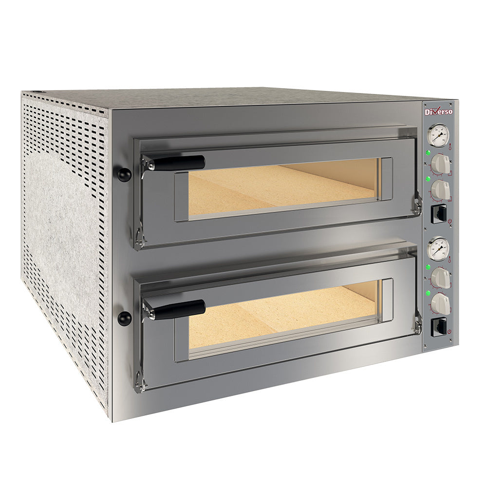 Four électrique Diverso, four à pizza double chambre 700x1050mm avec 2 chambres, capacité de 6 pizzas de 350mm de diamètre.