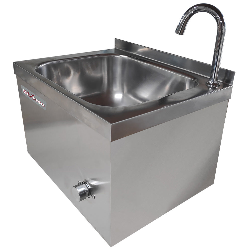 Lave-mains en mobilier inox pour l'hygiène, modèle Diverso, avec évier et robinet, installation moderne et pratique.