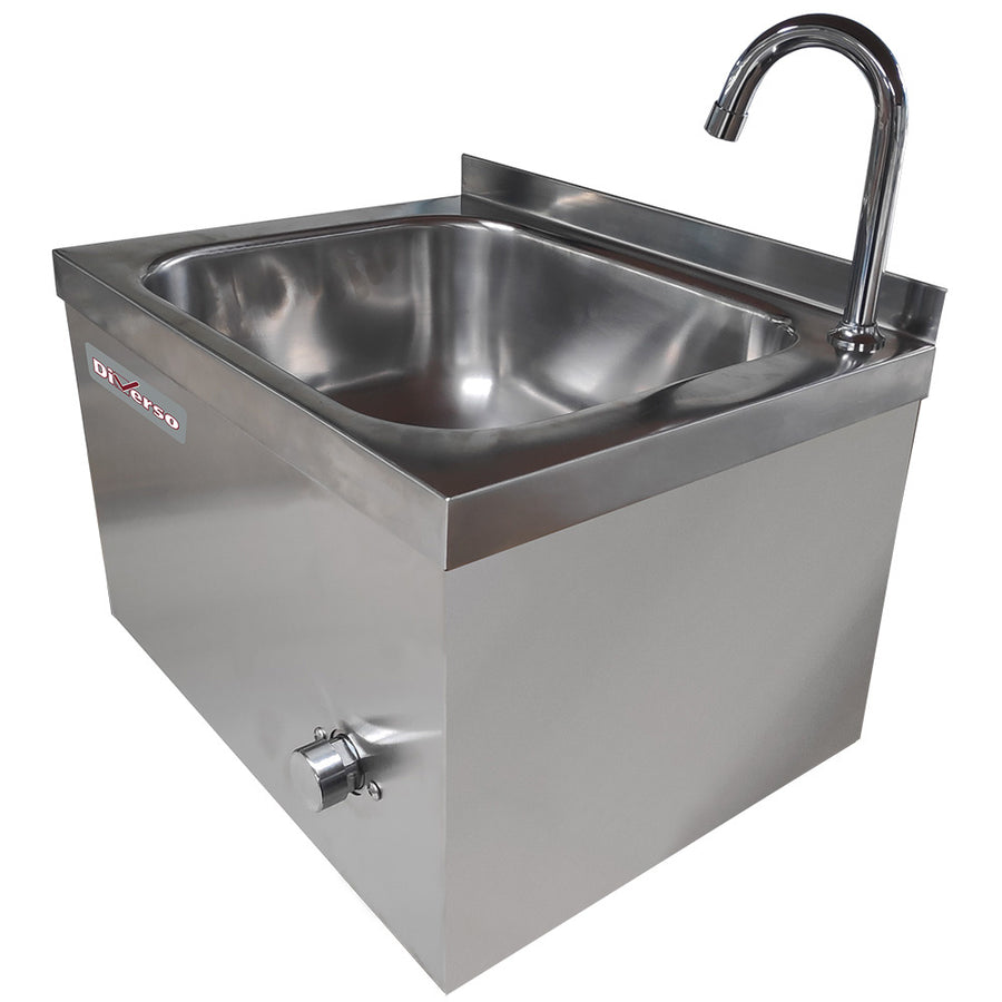 Lave-mains en mobilier inox pour l'hygiène, modèle Diverso, avec évier et robinet, installation moderne et pratique.