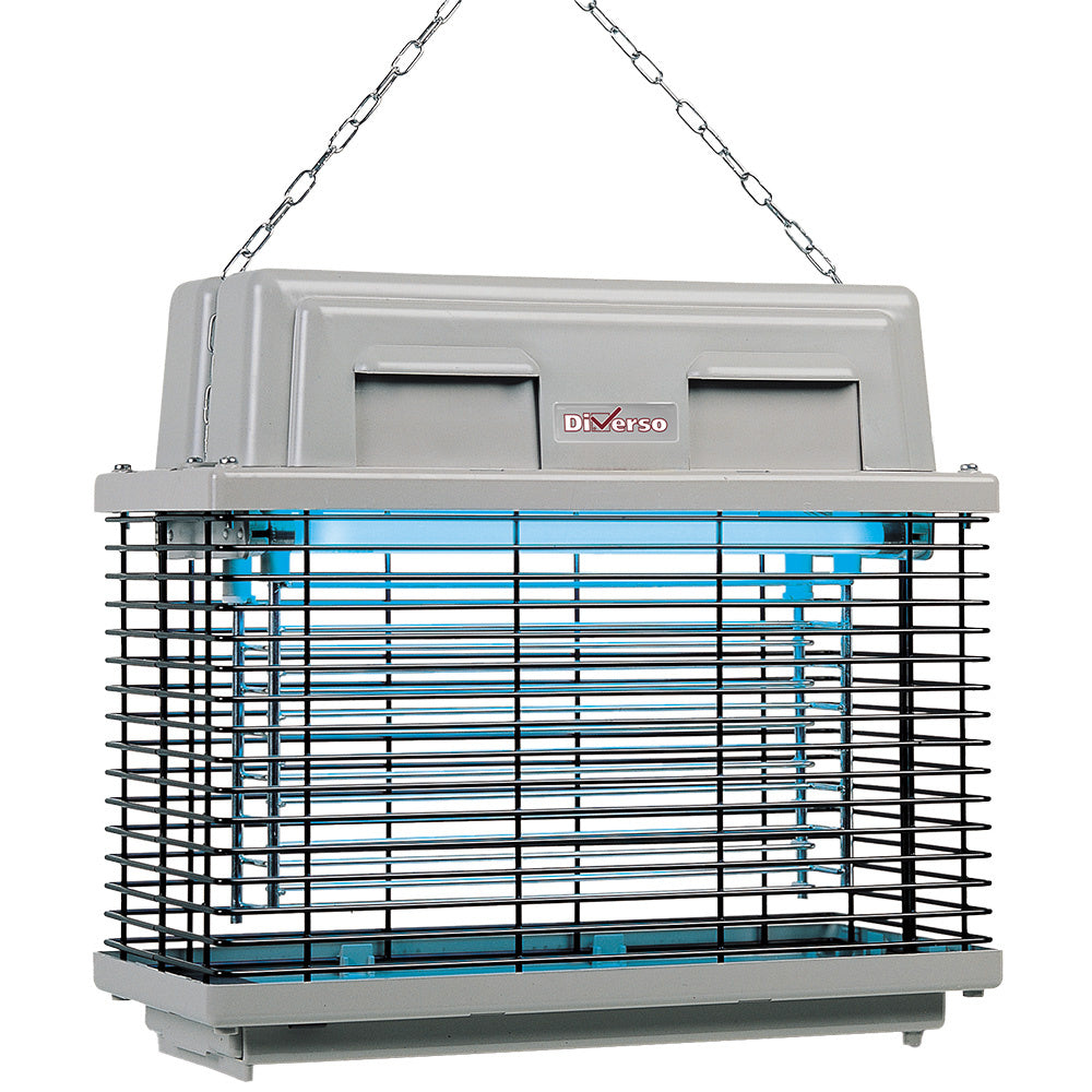 Désinsectiseur électrique Diverso avec deux lampes UV-A de 15 W pour éliminer les insectes, vue de face.