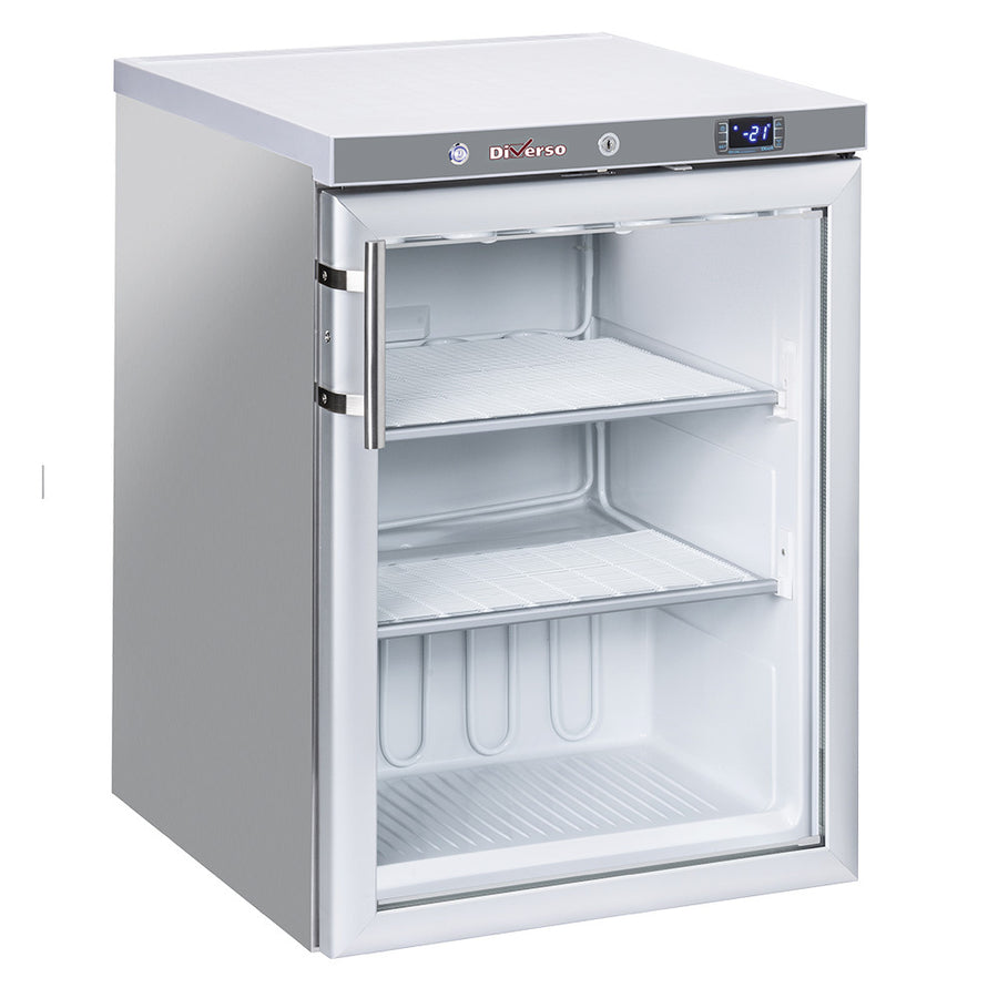 Congélateur statique en acier inox avec porte vitrée, capacité de 200 litres, modèle Diverso.