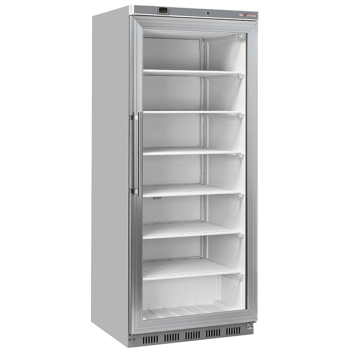 Armoire congélateur Diverso de 600L, porte vitrée en acier inox, congélation statique, grande capacité.
