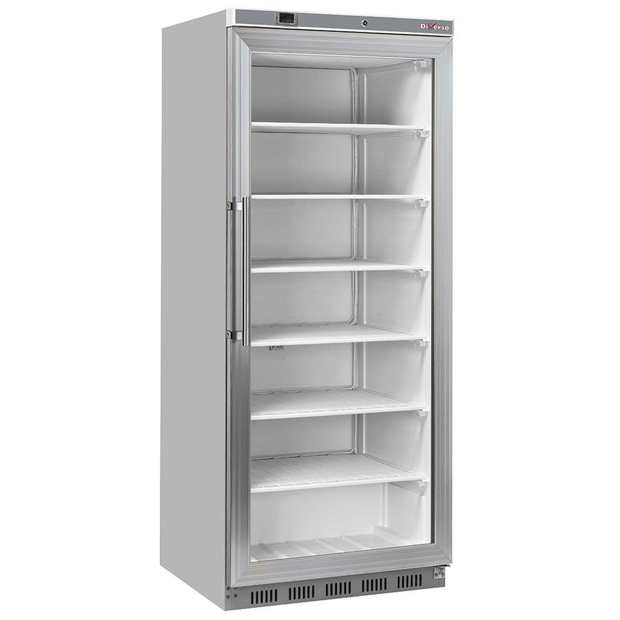Armoire congélateur Diverso de 600L, porte vitrée en acier inox, congélation statique, grande capacité.