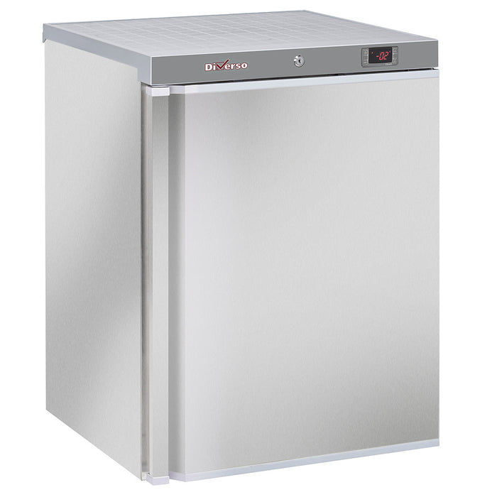 Congélateur statique Diverso de 200 litres en acier inox, vue en gros plan avec porte et poignées visibles.