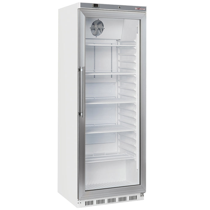 Armoire frigorifique vitrée blanche Diverso, porte ventilée, capacité de 400 litres, pour la conservation réfrigérée.