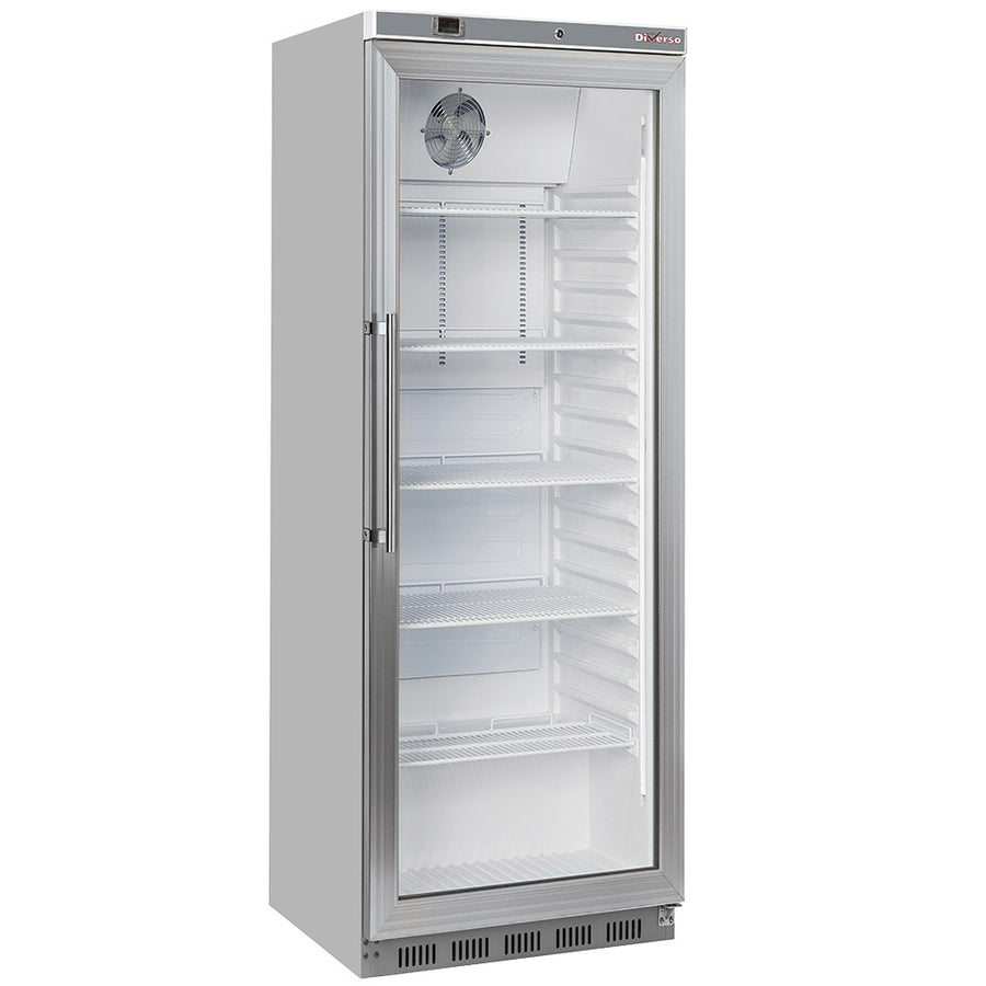 Armoire frigorifique, porte vitrée, ventilée, 400 Lit. acier inox