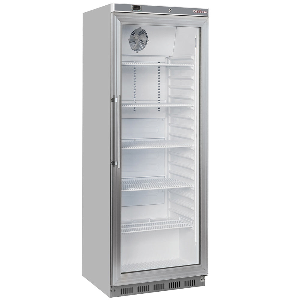 Armoire frigorifique vitrée en acier inox, porte ventilée, capacité de 400 litres, modèle Diverso.