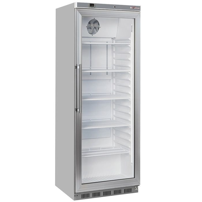 Armoire frigorifique vitrée en acier inox, porte ventilée, capacité de 400 litres, modèle Diverso.