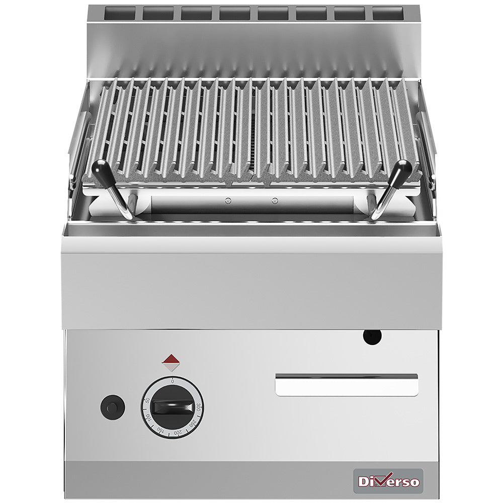 Grille en fonte double face pour cuisson au grill pierre de lave, module 1/2, marque Diverso, idéale pour barbecue.