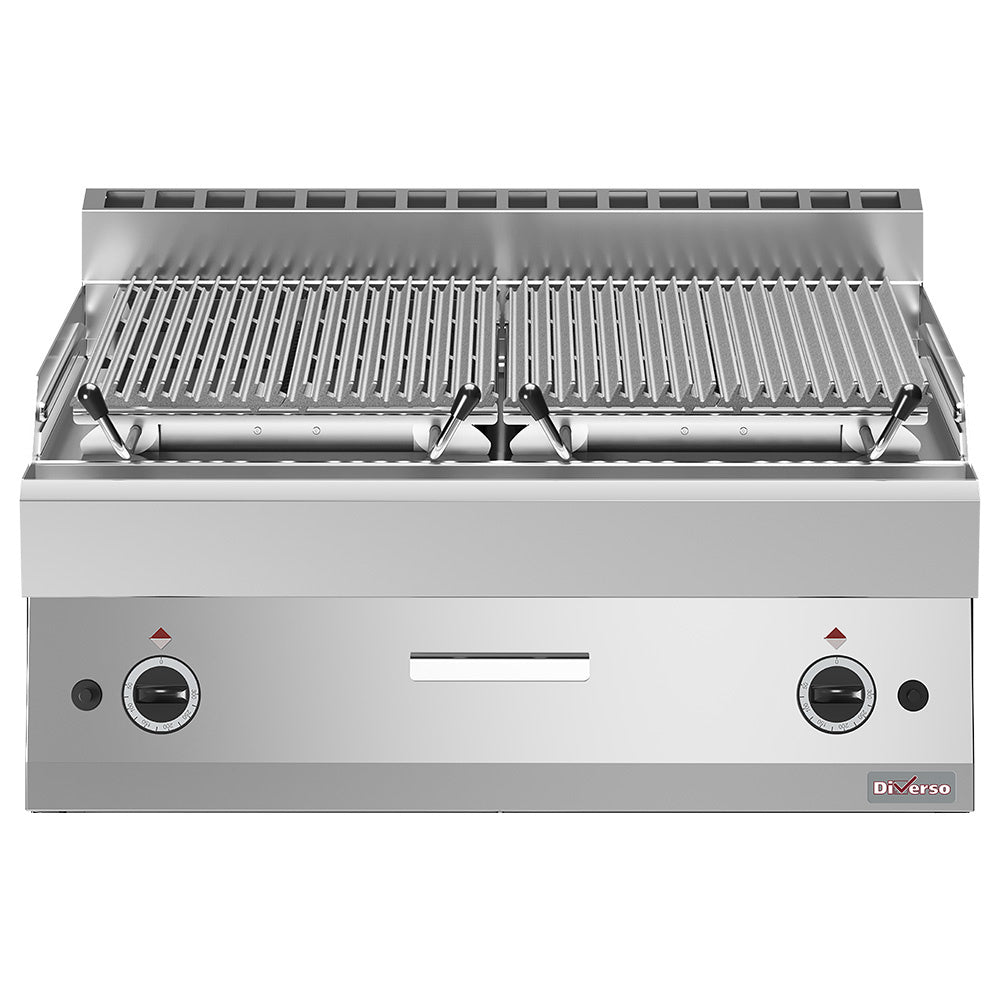 Grille en fonte double face pour cuisson, module en pierre de lave 1/1 de la marque Diverso, pour grill pierre de lave.
