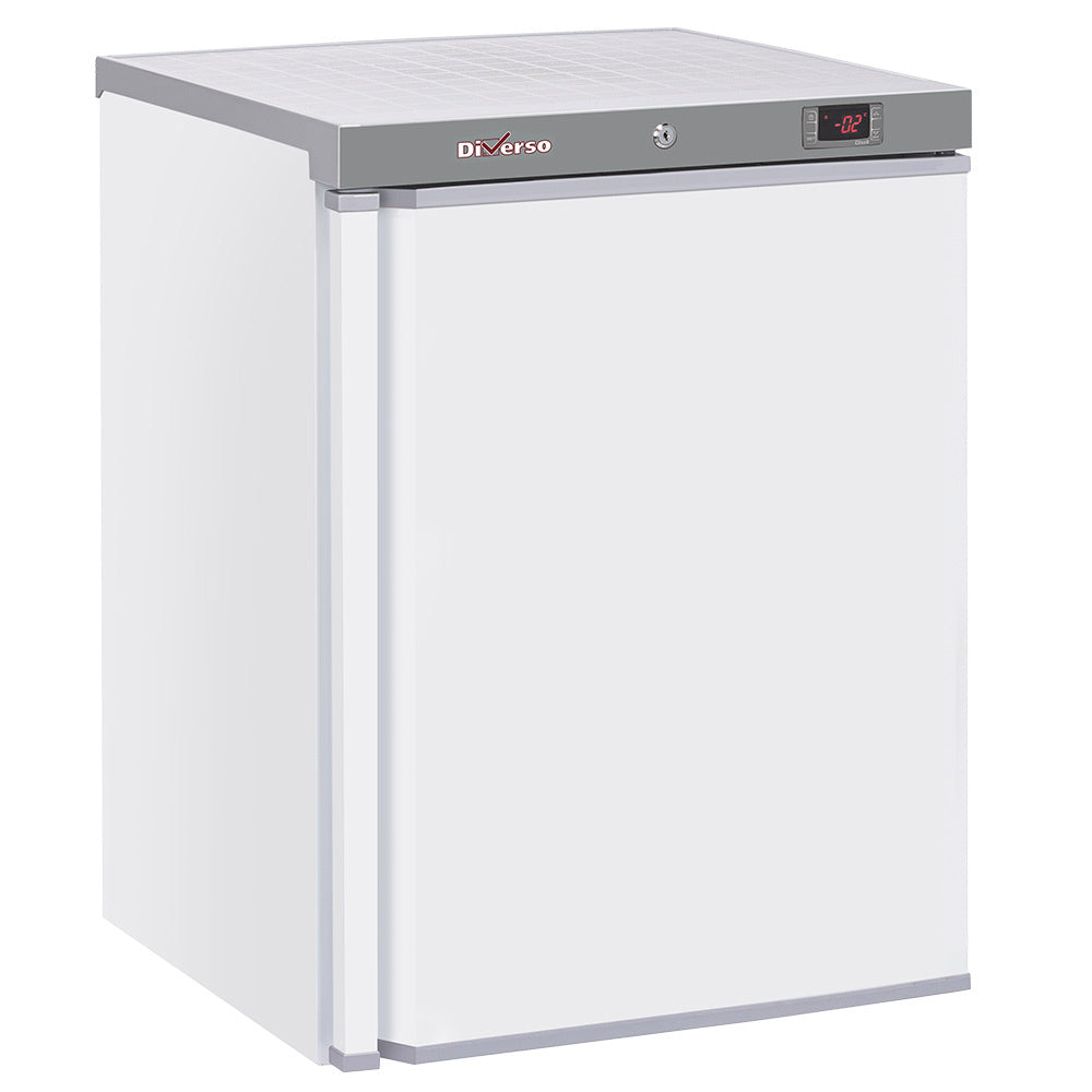 Réfrigérateur ventilé blanc Diverso de 200 litres avec portes larges et étagères en verre, vue de face.