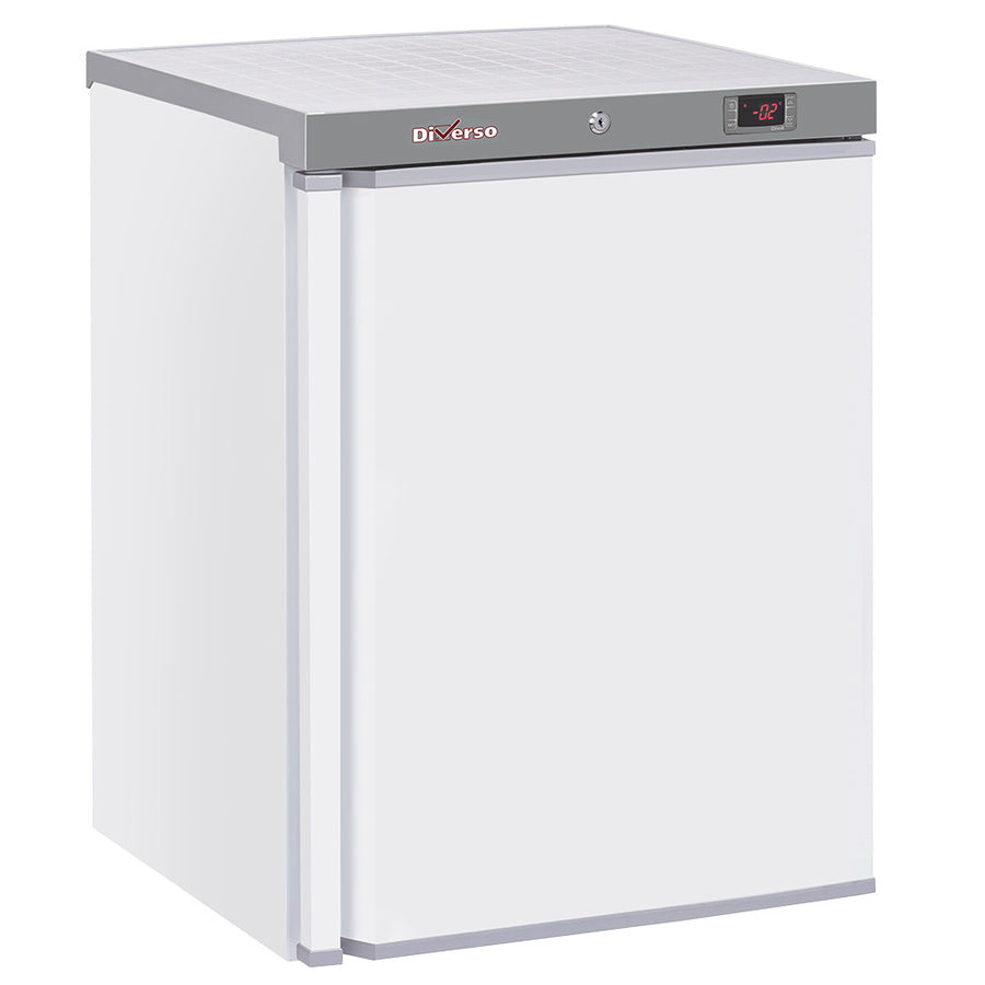 Réfrigérateur ventilé blanc Diverso de 200 litres avec portes larges et étagères en verre, vue de face.
