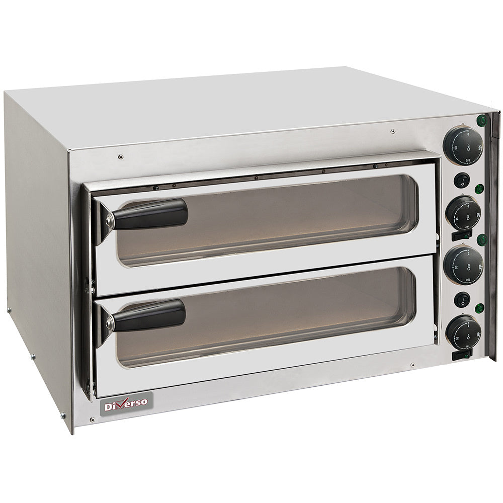 Four à pizza Diverso de 350 mm avec porte vitrée, double chambre, idéal pour pizza et pâtes, en acier robuste.