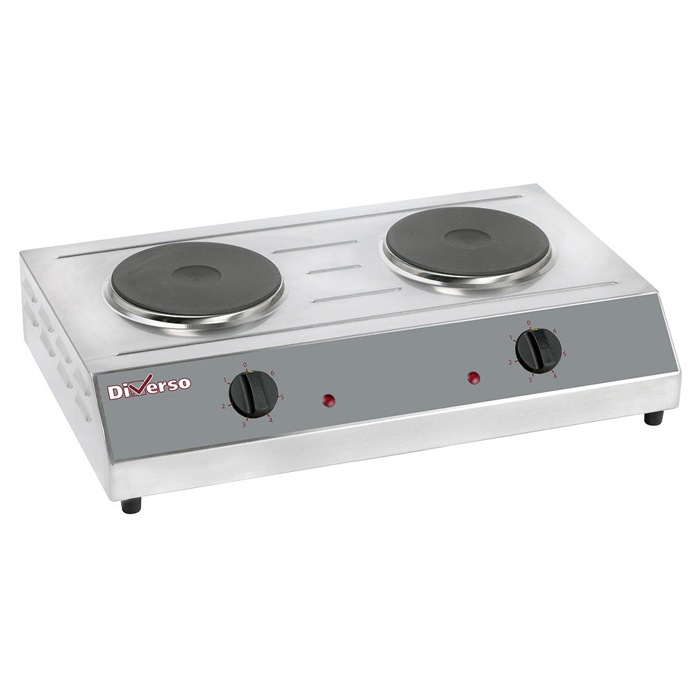 Réchaud électrique de table Diverso avec 2 plaques de cuisson rondes de 190 mm, idéal pour la cuisine pratique à la maison.
