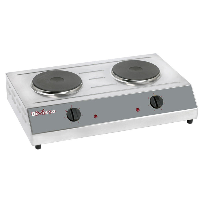 Réchaud électrique de table Diverso avec 2 plaques de cuisson rondes de 190 mm, idéal pour la cuisine pratique à la maison.