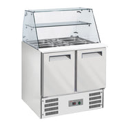 Saladette avec vitre bombée 2x GN1/1+3x GN 1/6-150 mm + réserve 2 portes GN 1/1
