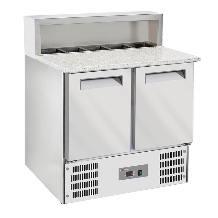 Table pizzas frigorifique 2 portes GN1/1, structure réfrigérée 5x GN1/6-150 mm