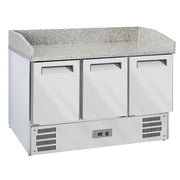 Table pizzas frigorifique 3 portes Diverso avec top en granit, espace de rangement GN1/1, idéal pour conserver pizzas et aliments.