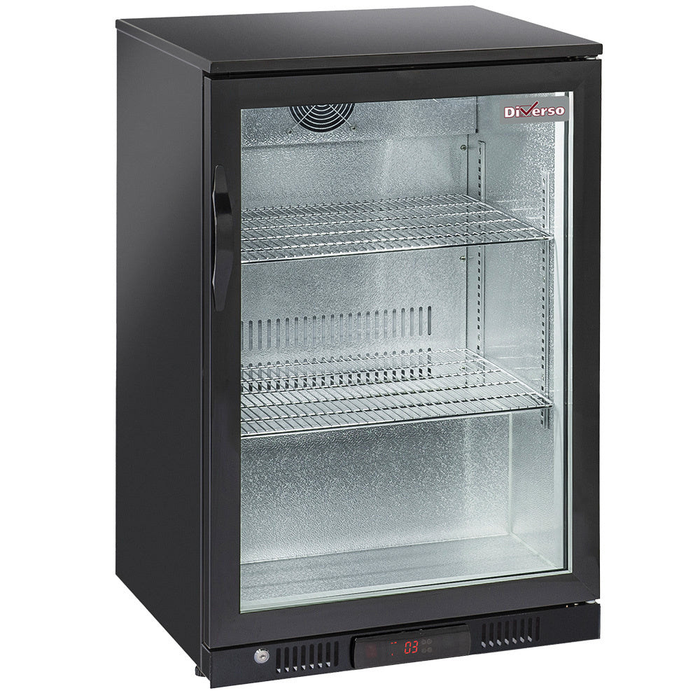 Refroidisseur de bouteilles Diverso avec porte vitrée battante, ventilation arrière pour bar ou cuisine.