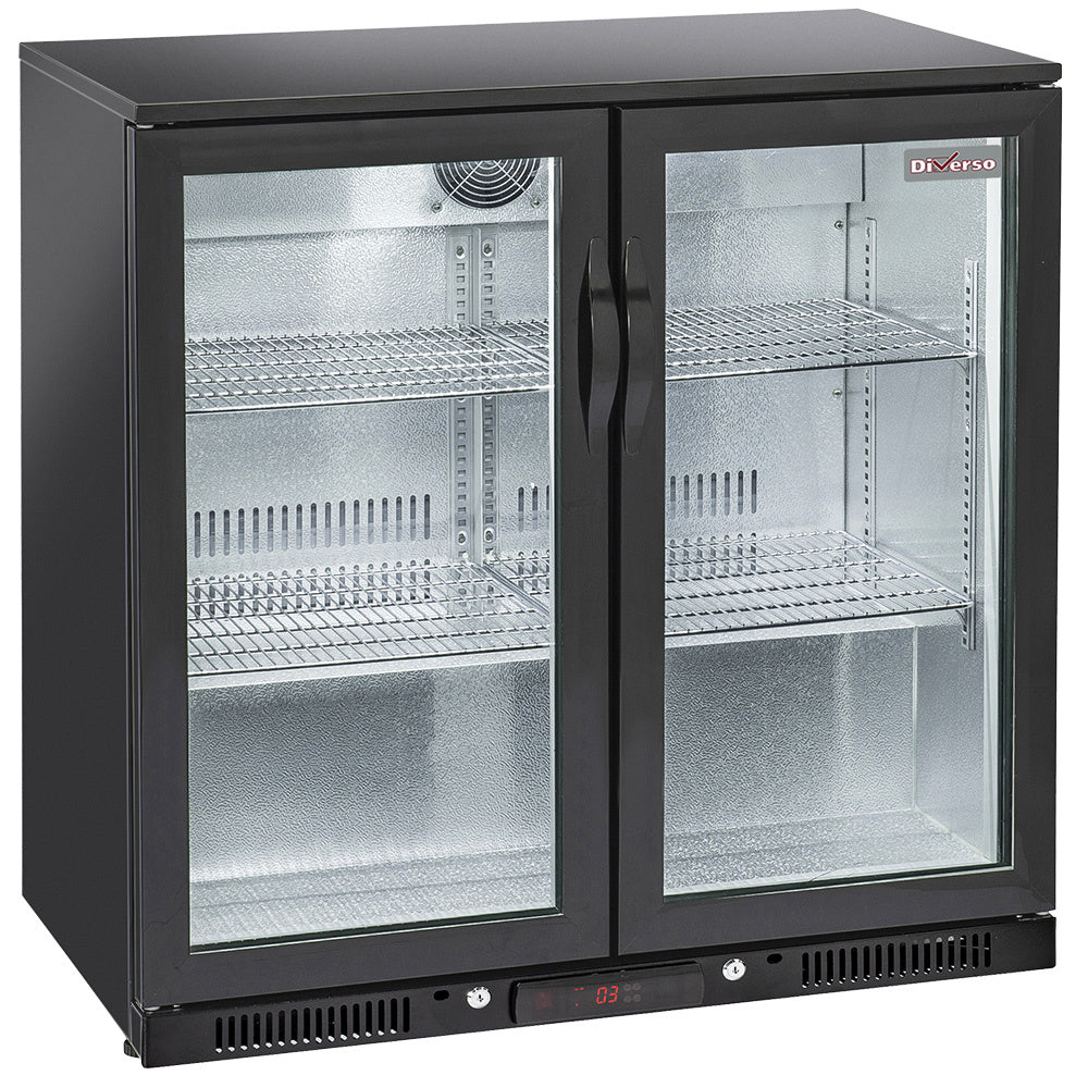 Refroidisseur de bouteilles Diverso, armoire ventilée avec 2 portes vitrées battantes pour stockage de boissons.