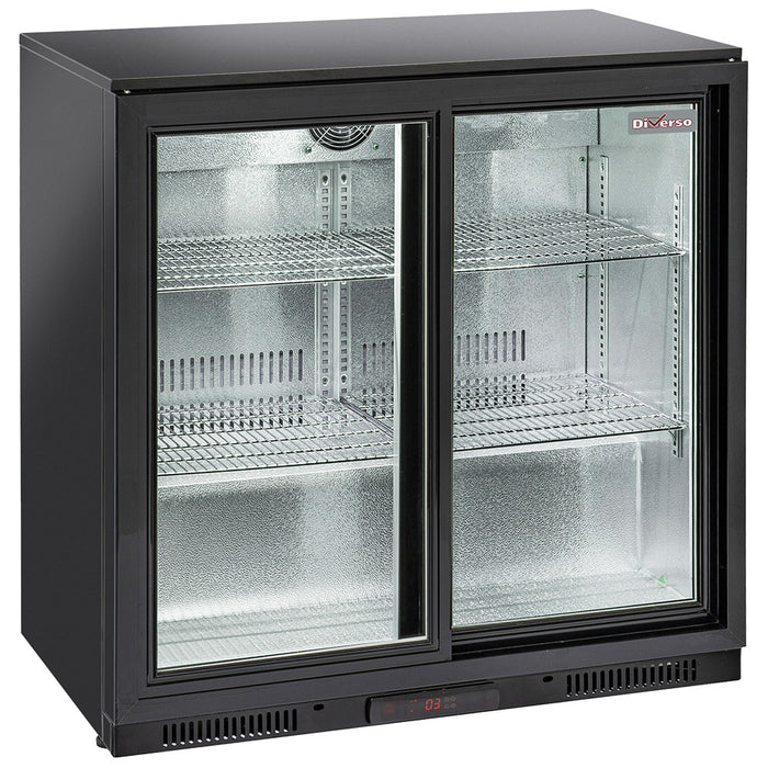 Refroidisseur de bouteilles Diverso avec 2 portes vitrées coulissantes, ventilé, pour arrière bar, grand espace de stockage.