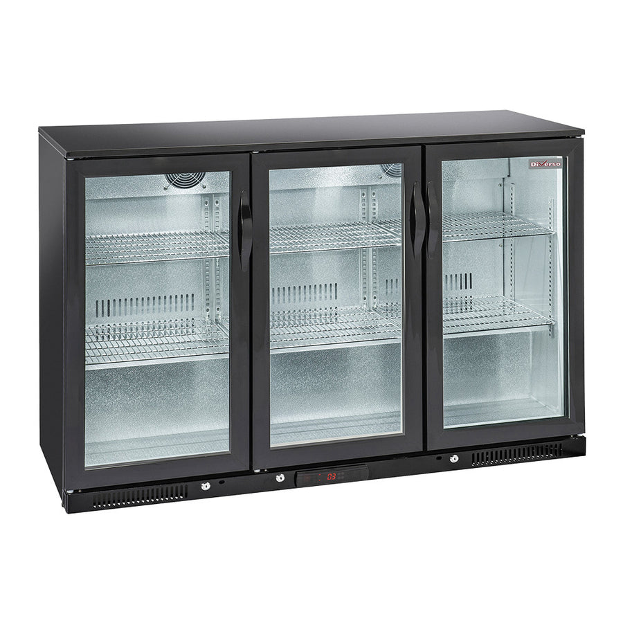 Refroidisseur de bouteilles "arrière bar" ventilé, 3 portes  vitrées battantes