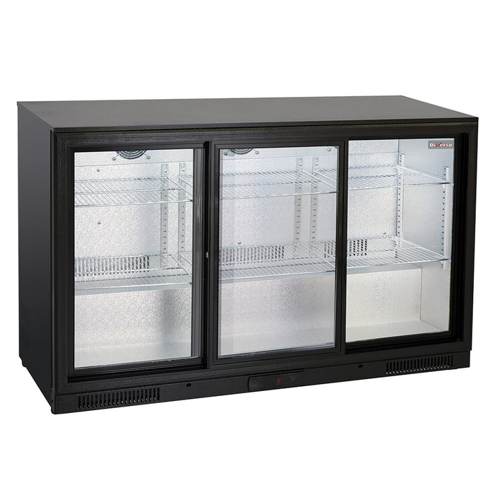 Refroidisseur de bouteilles ventilé Diverso avec 3 portes vitrées coulissantes, espace de stockage élégant et pratique.