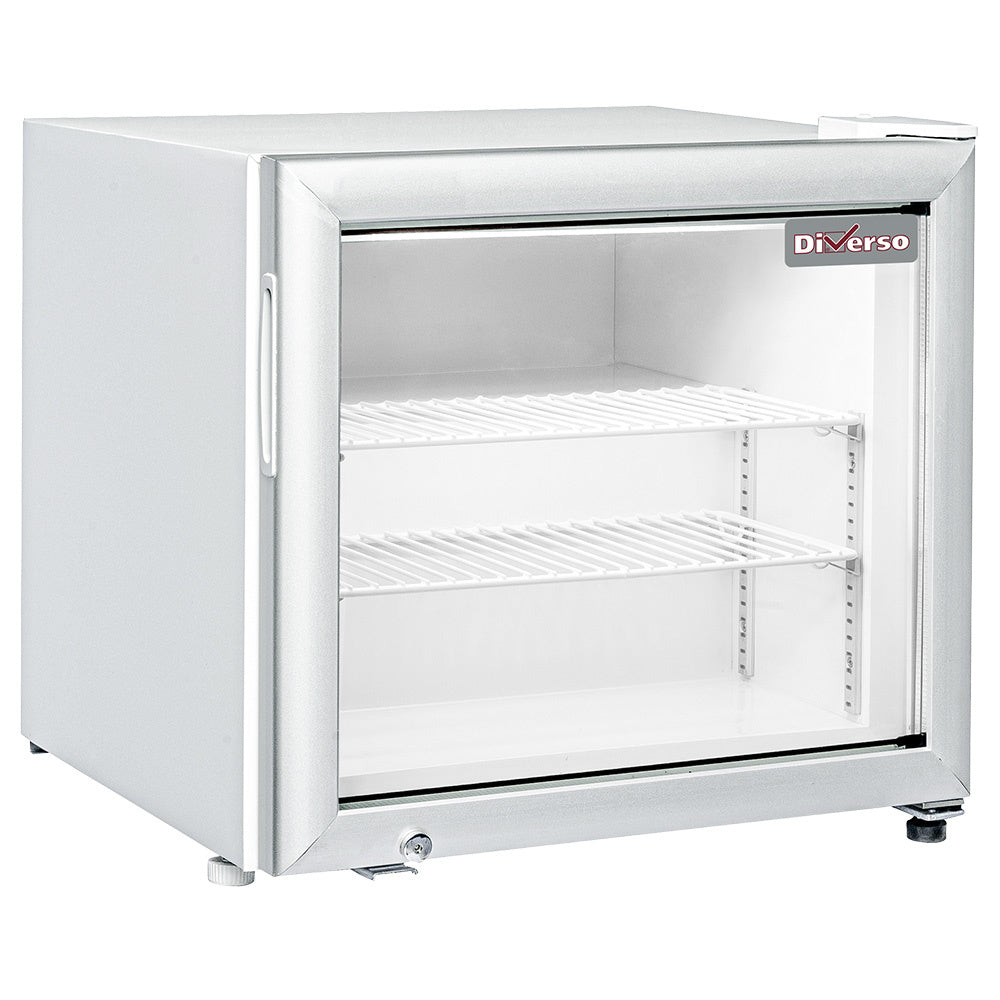 Vitrine de table Diverso pour bouteilles et canettes, 50 litres, température négative, affichage clair et pratique.