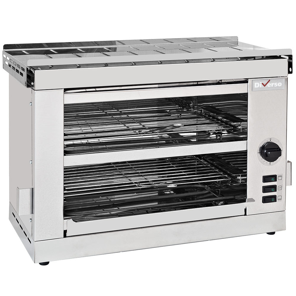 Grille-pain salamandre 2 étages Diverso avec minuterie, appareil de cuisson électrique pour grillades et toasts.