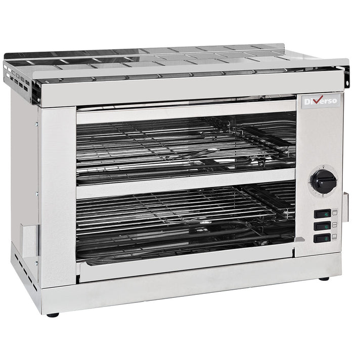 Grille-pain salamandre 2 étages Diverso avec minuterie, appareil de cuisson électrique pour grillades et toasts.