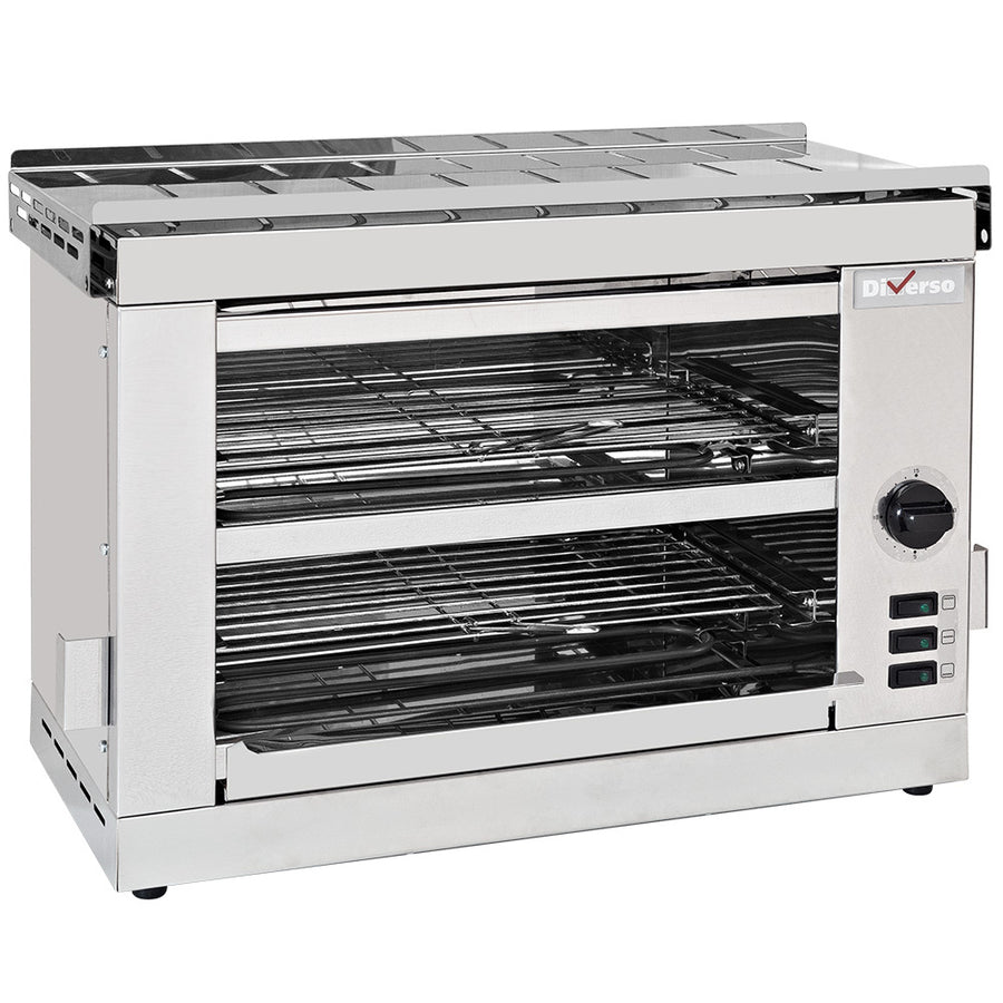 Grille-pain salamandre 2 étages Diverso avec minuterie, appareil de cuisson électrique pour grillades et toasts.