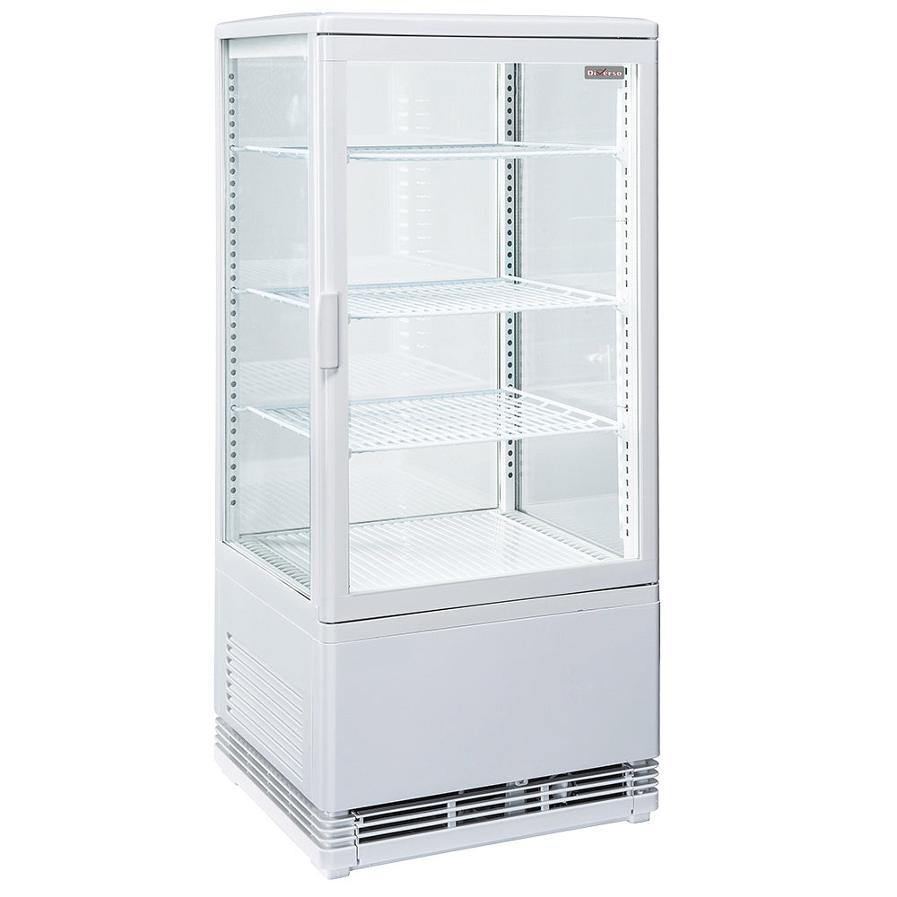 Vitrine de table ventilée 4 niveaux, 4 faces vitrées,  80 litres - BLANCHE