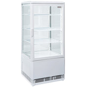 Vitrine de table ventilée 4 niveaux, 4 faces vitrées,  80 litres - BLANCHE