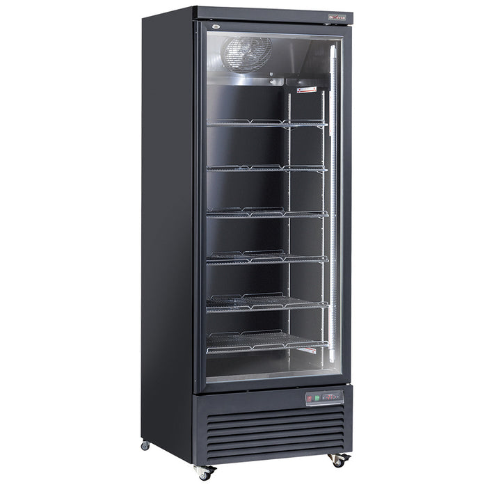 Vitrine frigo verticale noire pour bouteilles et canettes, 615 litres, par Diverso, porte unique visible dans l'image.