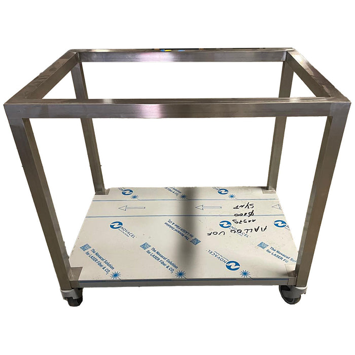 SUPPORT EN TUBE 40X40 EN INOX + SOUS-TABLETTE + ROUES